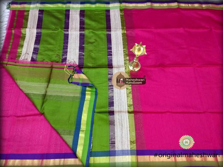 Handwoven Maheshwari Kosa Pallu Pink Saree