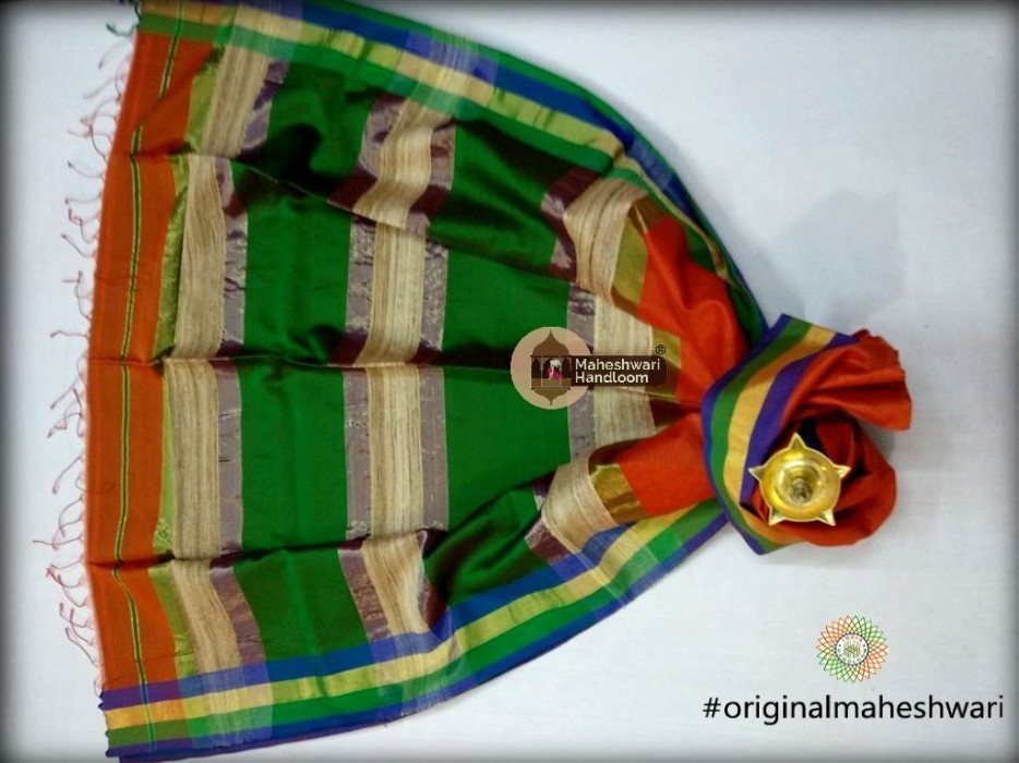 Handwoven Maheshwari Kosa Pallu Orange Saree