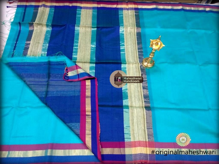 Handwoven Maheshwari Kosa Pallu Firozi Saree