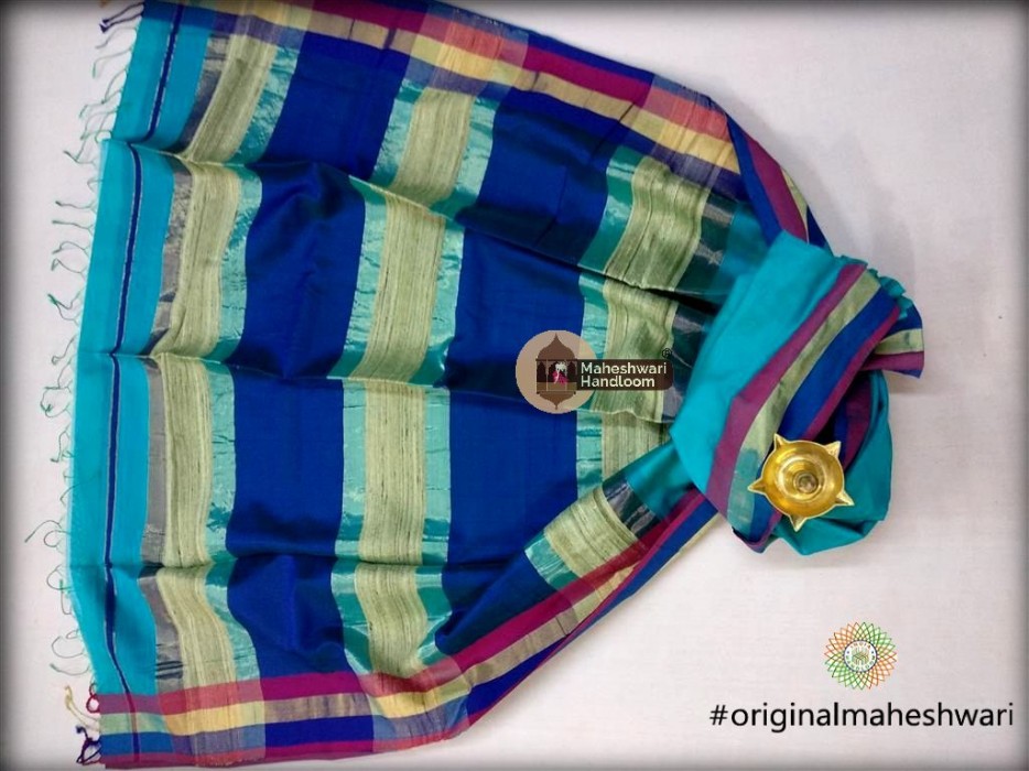 Handwoven Maheshwari Kosa Pallu Firozi Saree