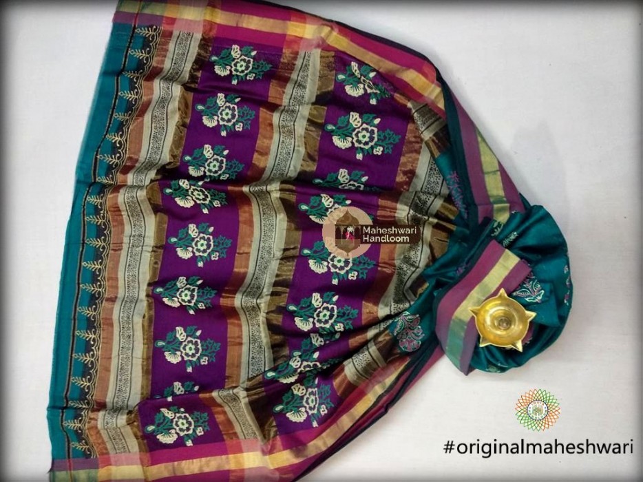 Maheshwari Rama Green  Handblock Print Saree