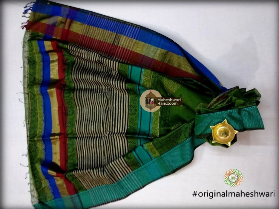 Maheshwari Chutney Green  Handblock Print Saree