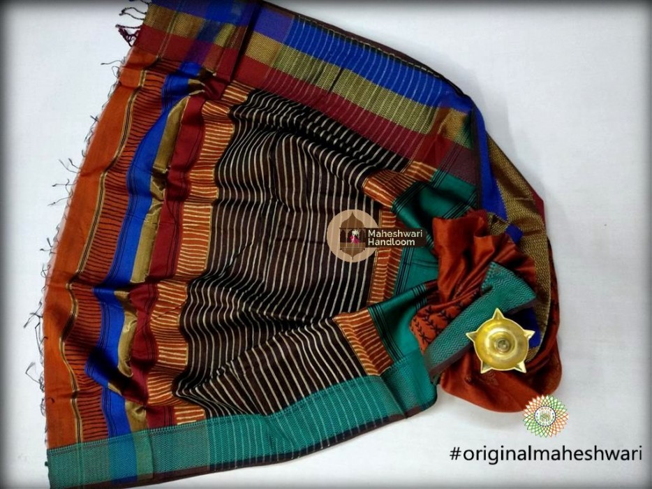 Maheshwari  Orange Handblock Print Saree 