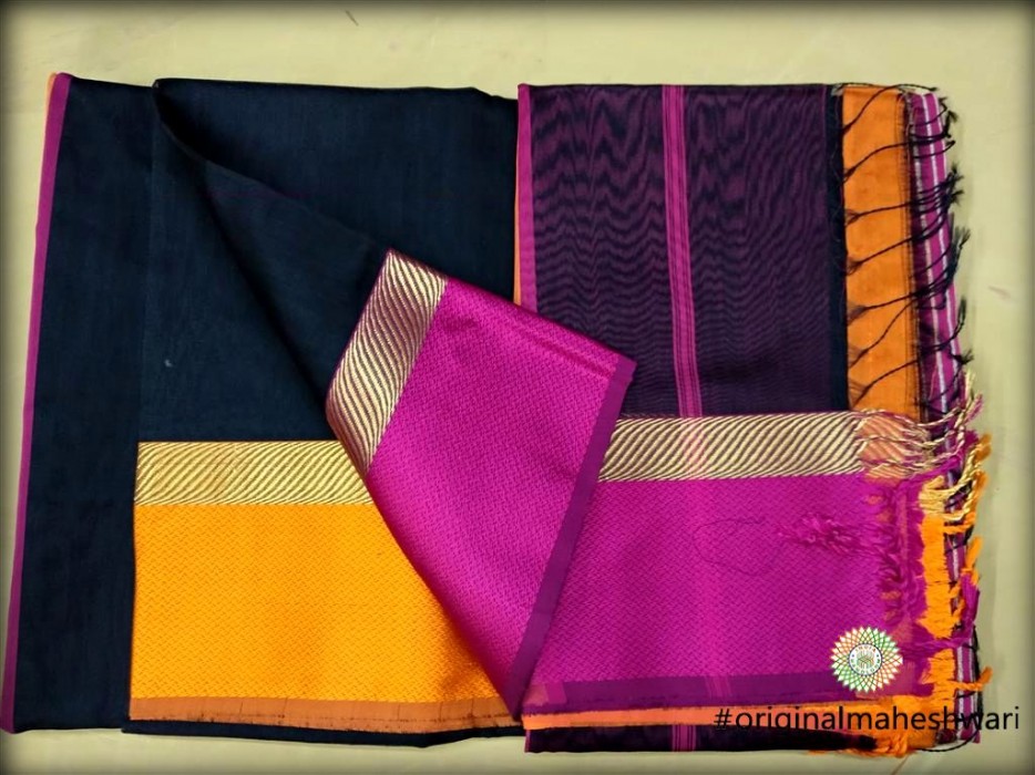 Maheshwari Black Ganga Jamuna saree