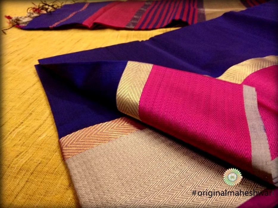 Maheshwari Dark Blue Ganga Jamuna saree