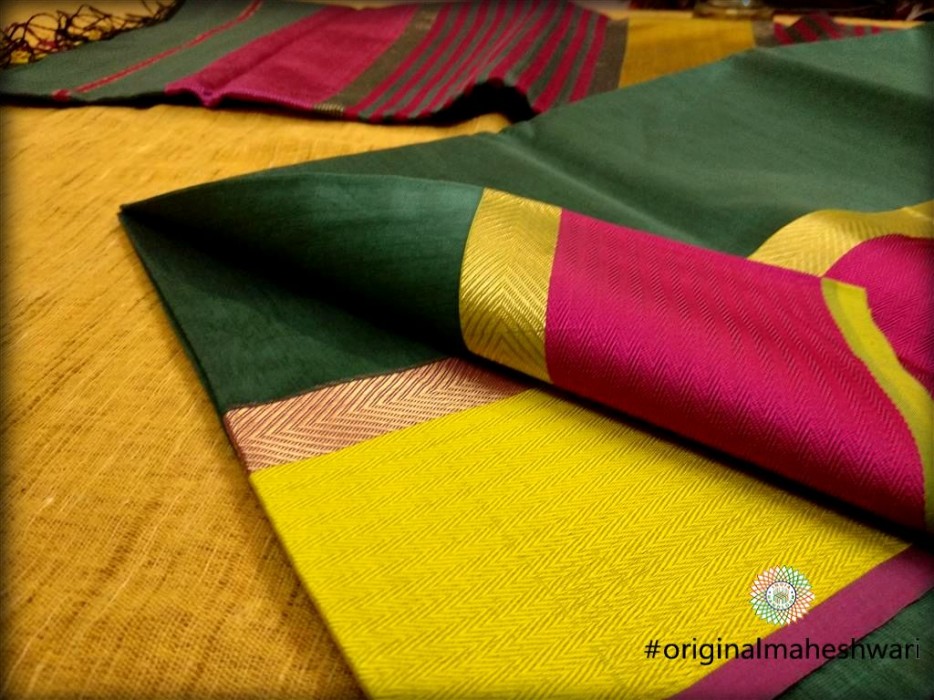Maheshwari Rama Green Ganga Jamuna saree