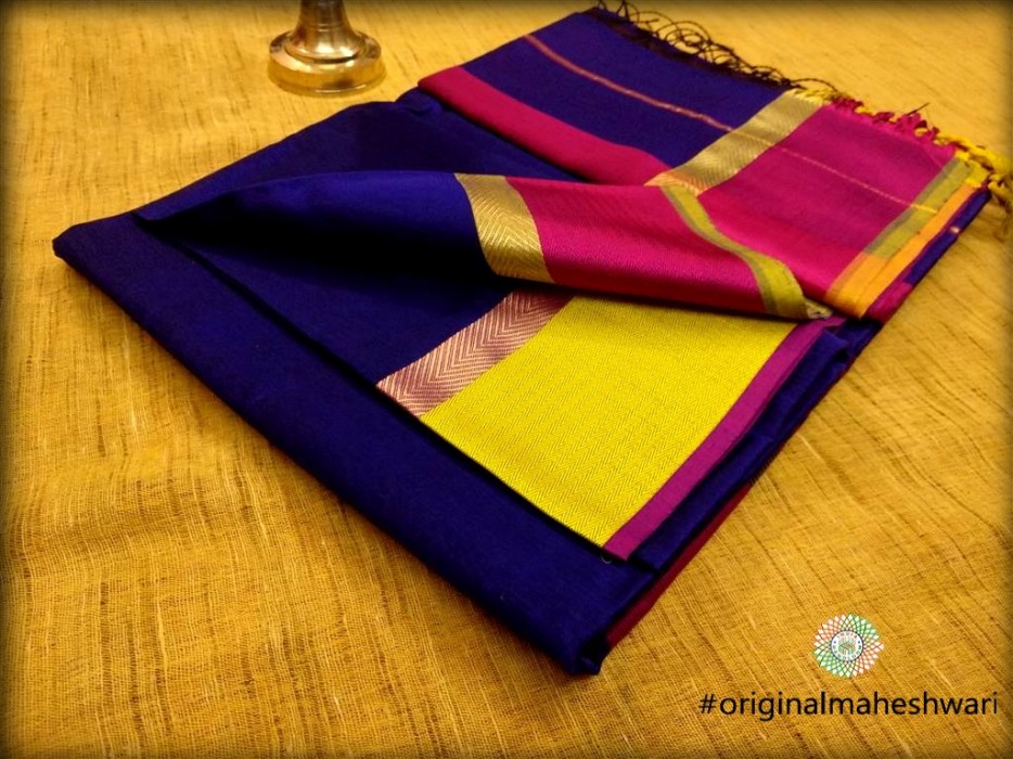 Maheshwari Dark Blue Ganga Jamuna saree