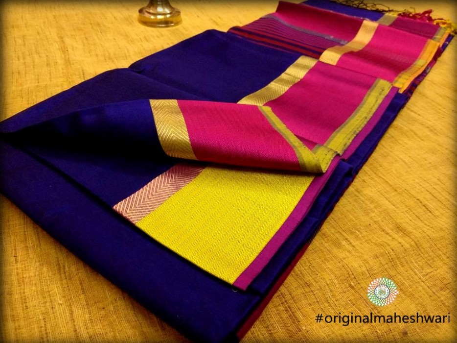 Maheshwari Dark Blue Ganga Jamuna saree