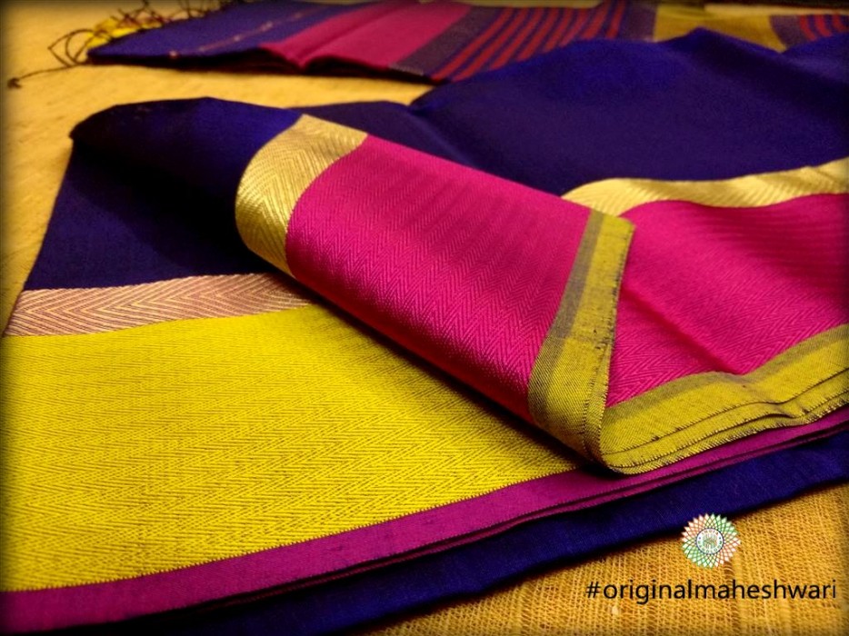 Maheshwari Dark Blue Ganga Jamuna saree