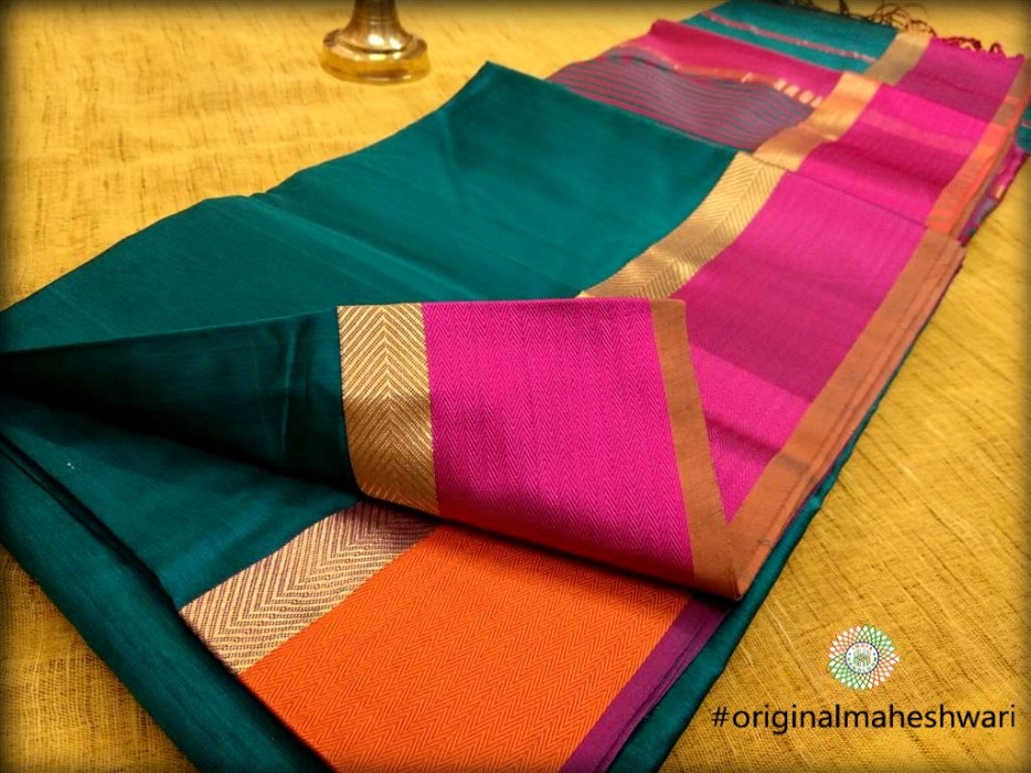 Maheshwari Dark Chintamani Ganga Jamuna saree