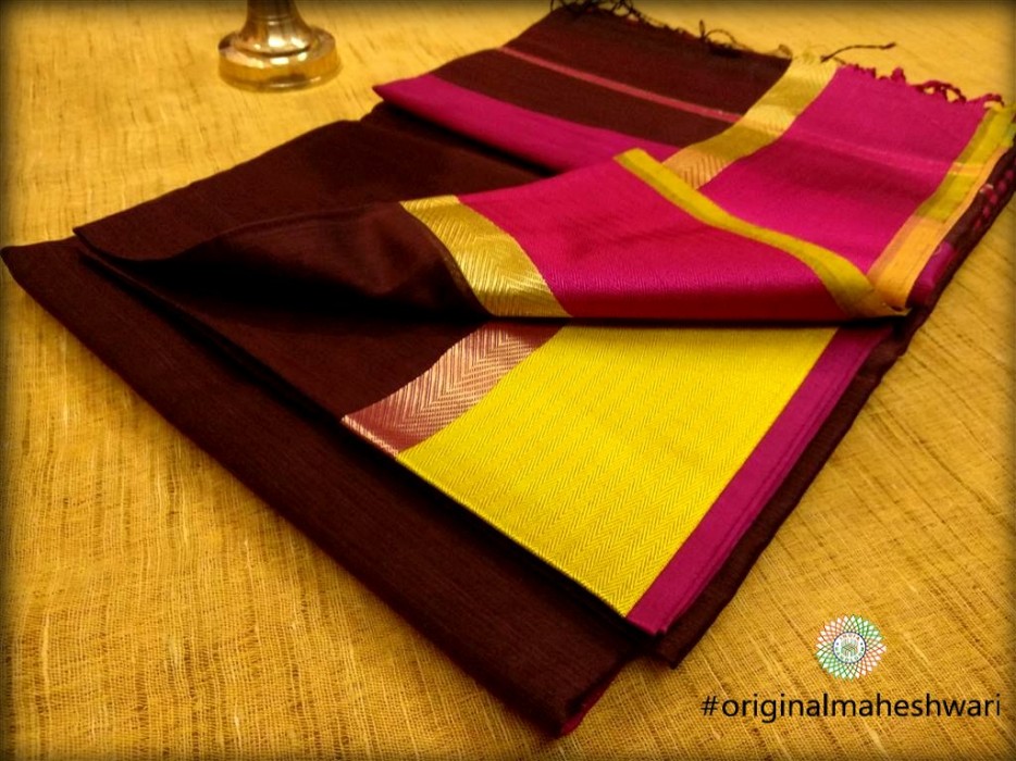 Maheshwari Wine Red Ganga Jamuna saree