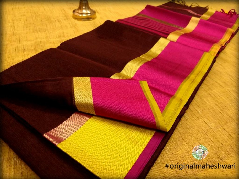 Maheshwari Wine Red Ganga Jamuna saree
