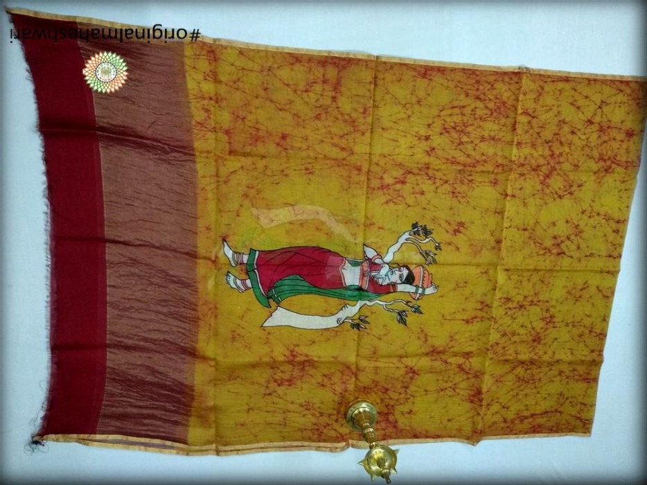 Maheshwari Mustard Yellow Handpainted Batik print Dupatta