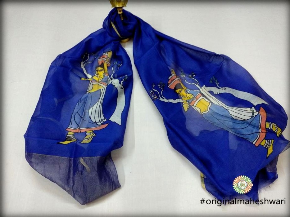 Maheshwari Blue Handpainted Dupatta