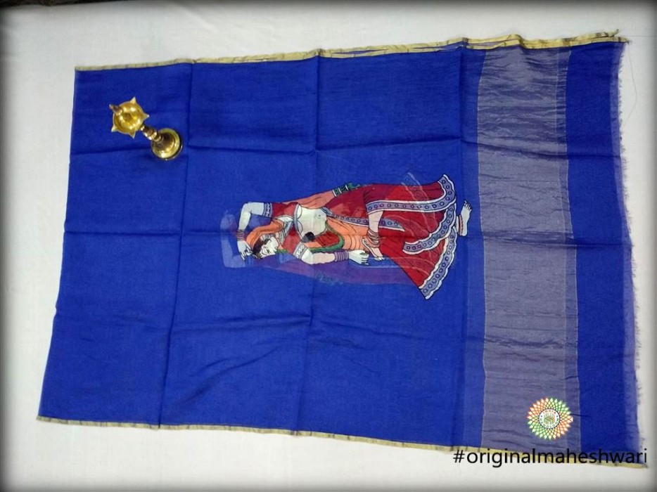 Maheshwari Blue Handpainted  Dupatta