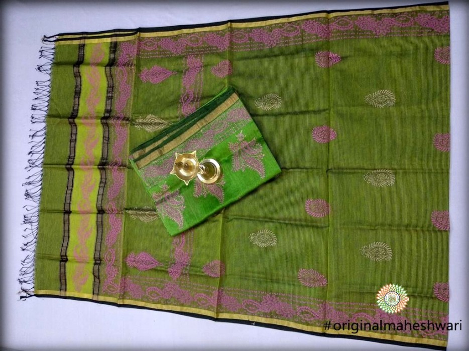 Maheshwari Green Printed Top And Dupatta Material