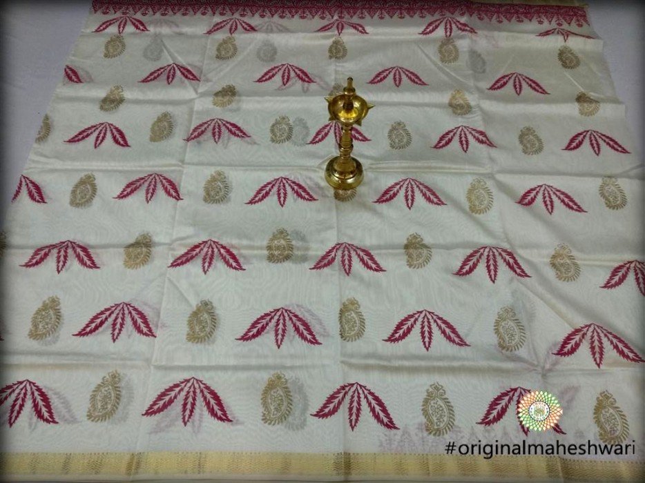 Maheshwari White Handblock Printed Kurti Material