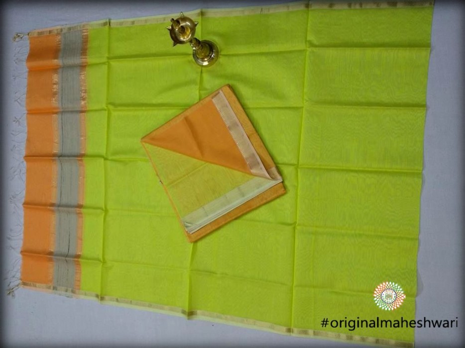 Maheshwari Mustard Top,Light Green Bottom And Light Green Dupatta Material