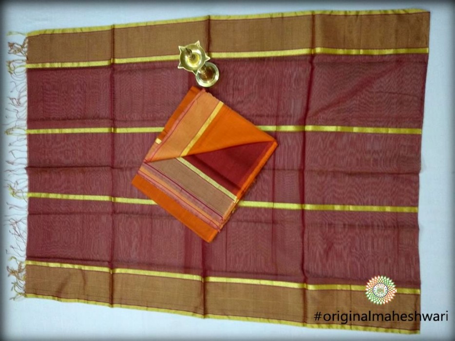 Maheshwari Yellow-Maroon Blue Dress  Material