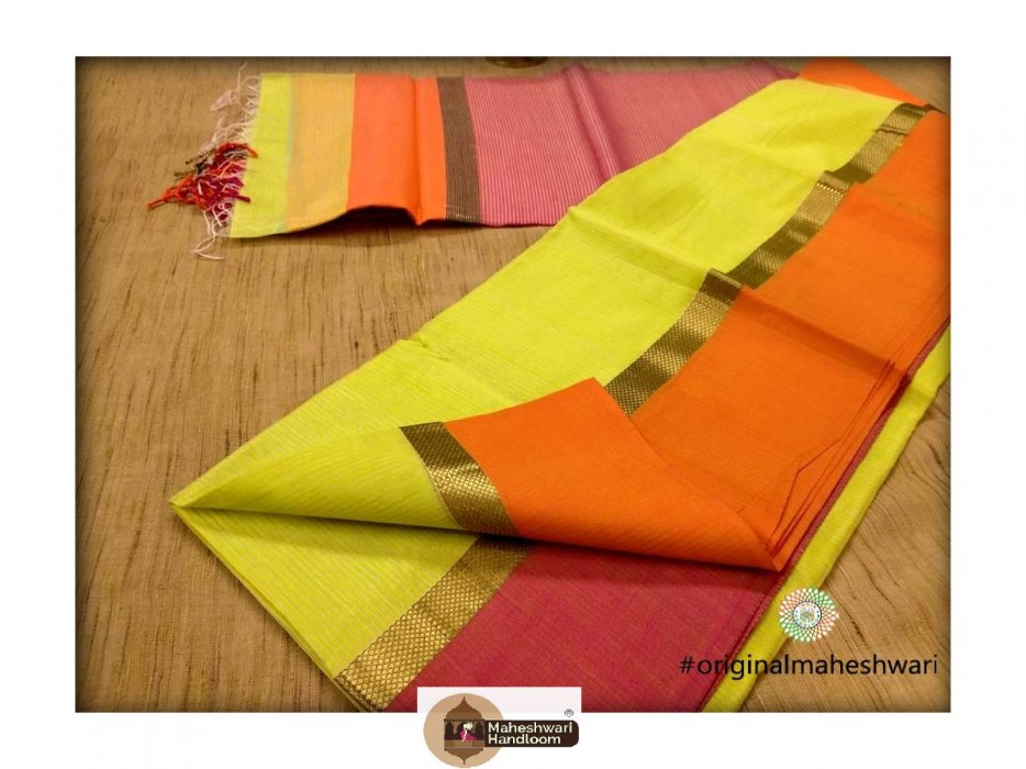 Maheshwari Light Green Linen saree