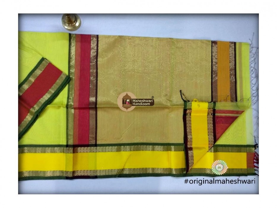 Maheshwari Light Green Keri buti Border Saree