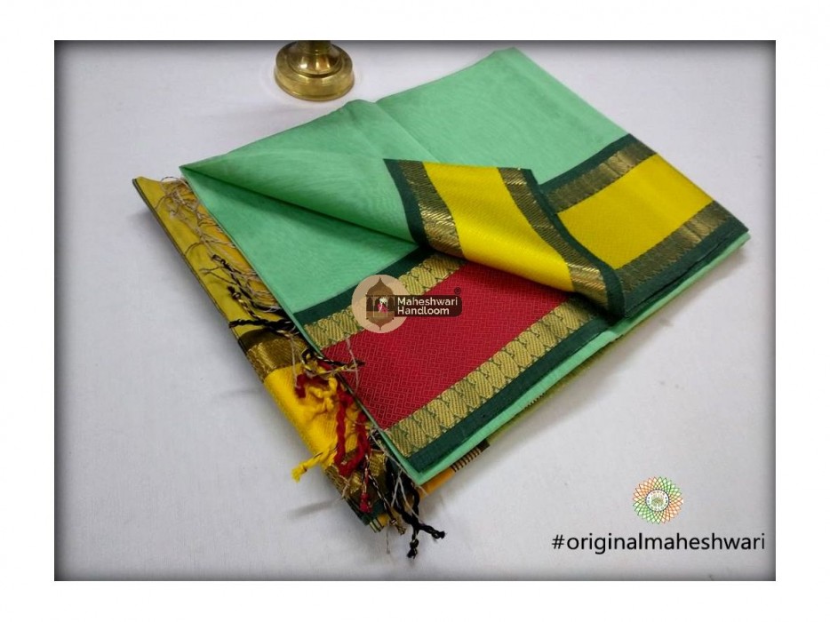 Maheshwari Sea Green Keri buti Border Saree
