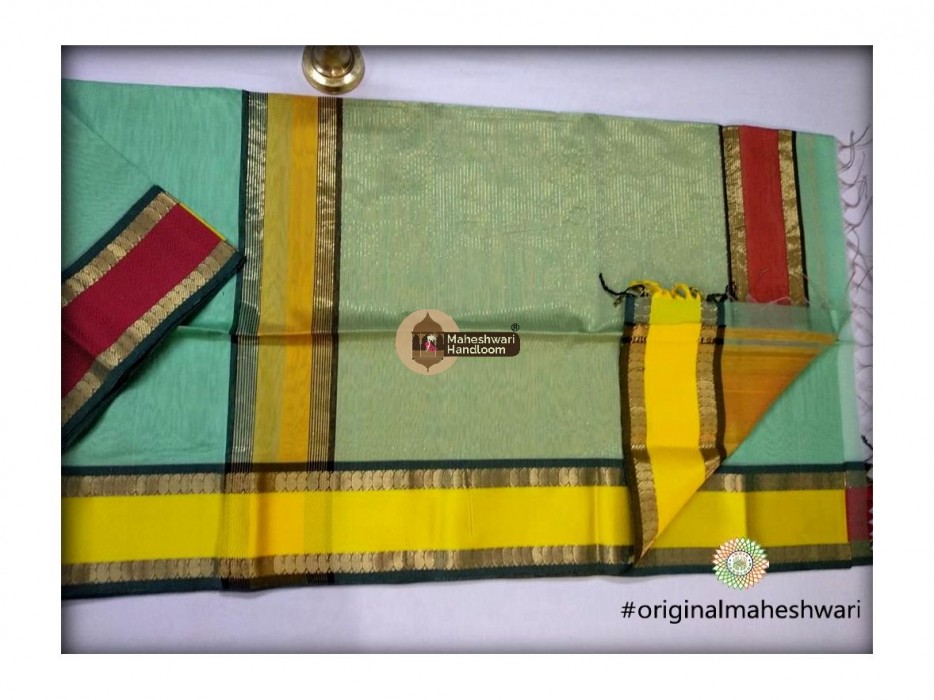 Maheshwari Sea Green Keri buti Border Saree