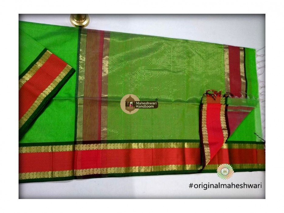 Maheshwari Parrot Green Keri buti Border Saree