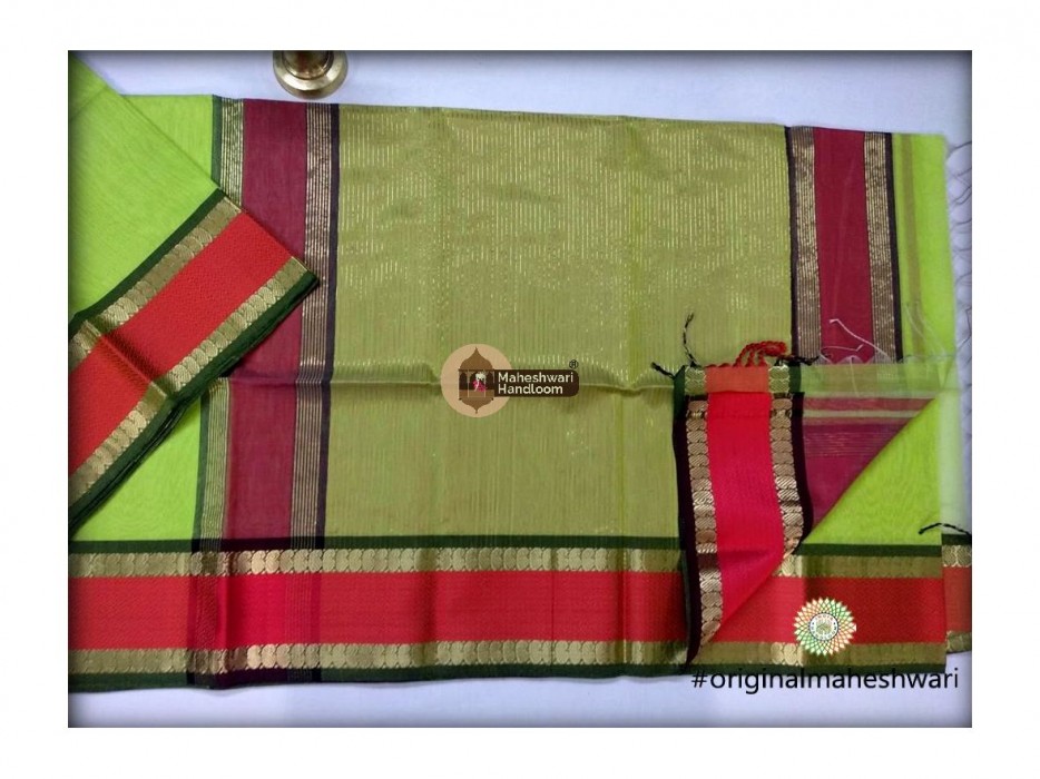 Maheshwari Green Keri buti Border Saree