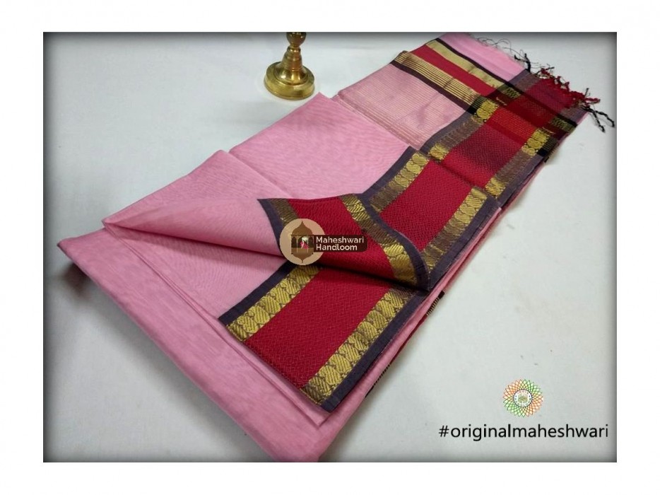 Maheshwari Rose Pink Keri buti Border Saree