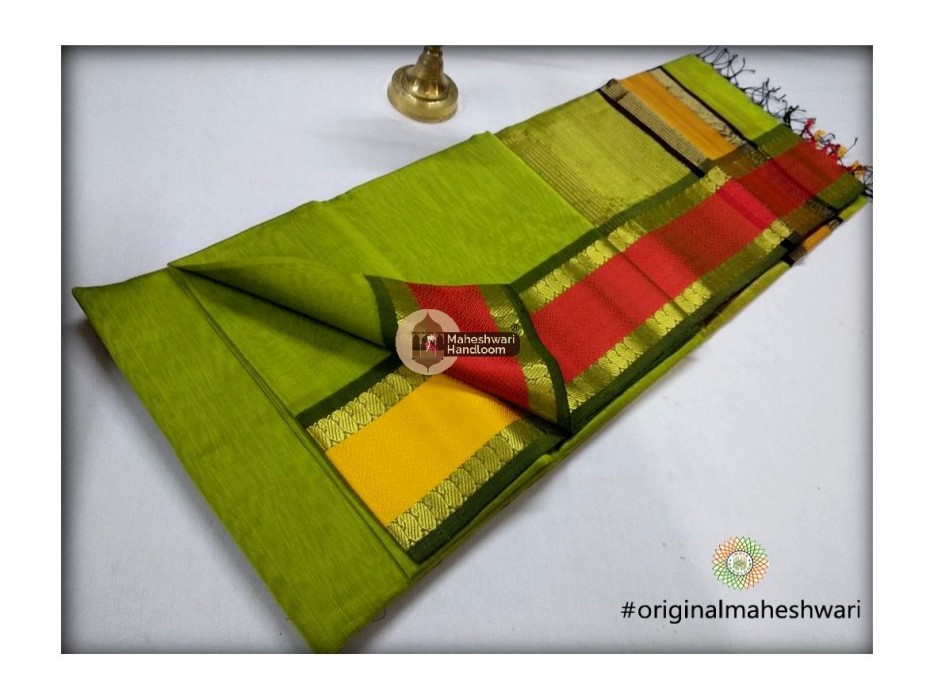 Maheshwari Leaf Green Keri buti Border Saree