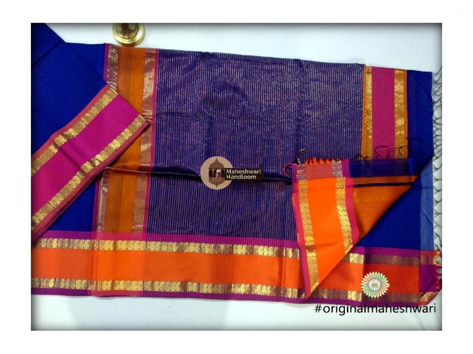 Maheshwari Navy Blue Keri buti Border Saree