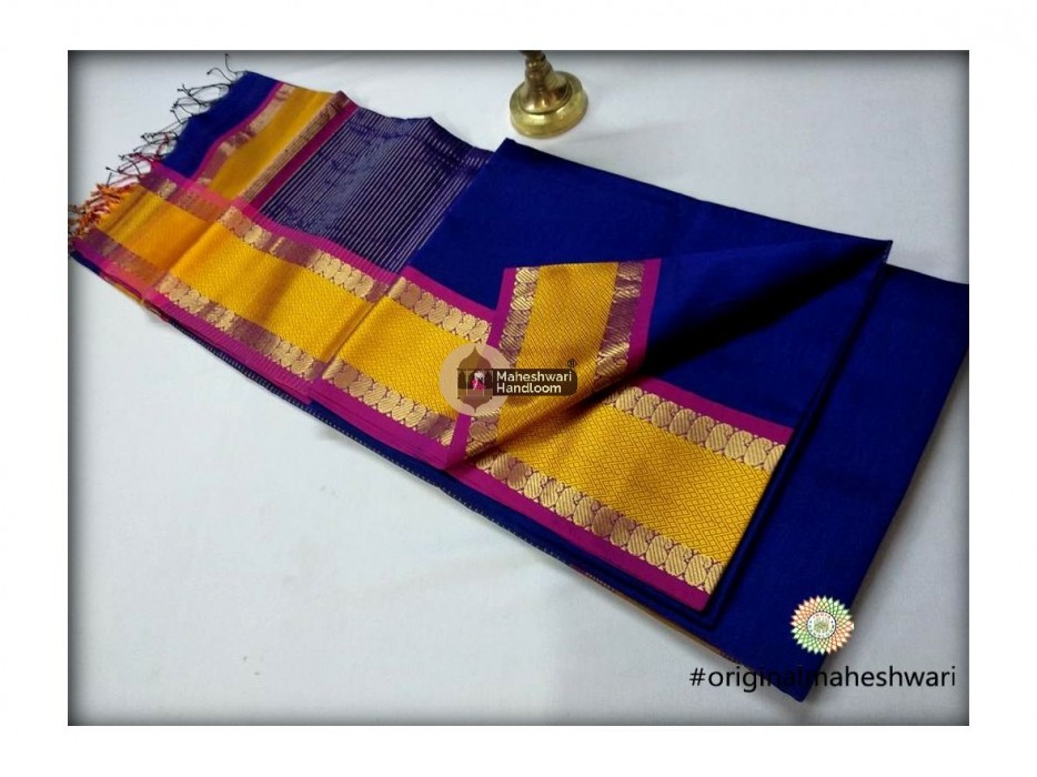 Maheshwari Blue Keri buti Border Saree