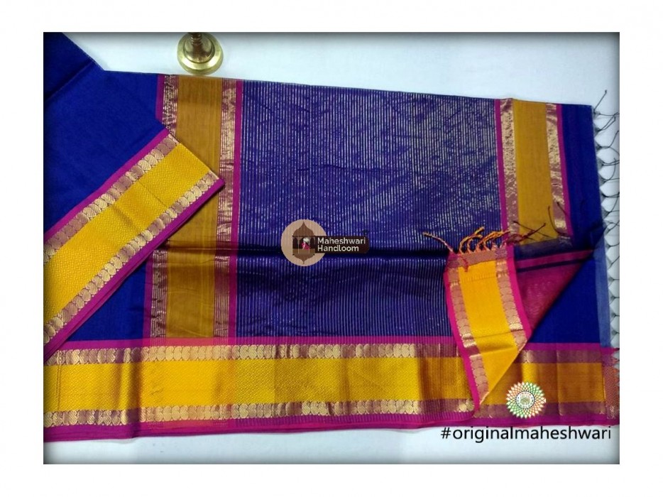 Maheshwari Blue Keri buti Border Saree