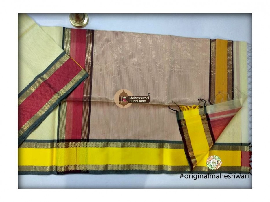 Maheshwari Offwhite Keri buti Border Saree
