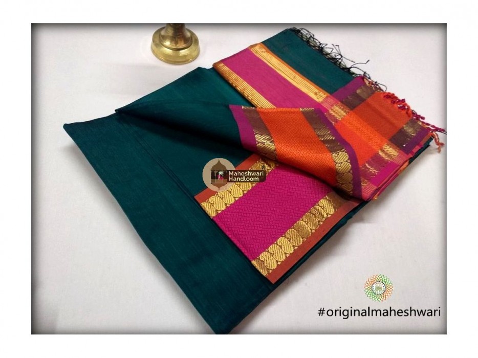Maheshwari Rama Green  Keri buti Border Saree