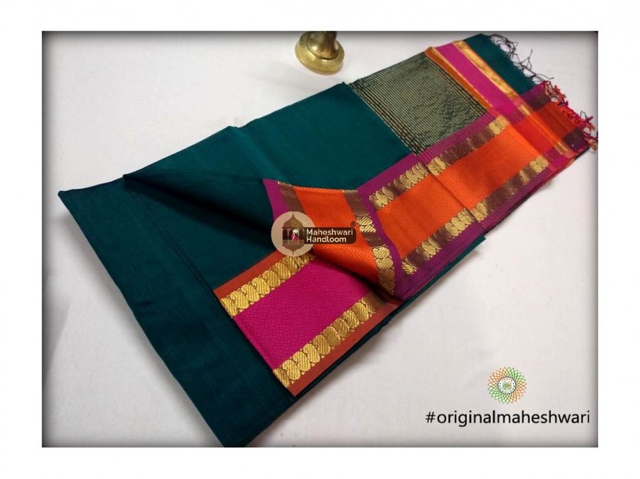 Maheshwari Rama Green  Keri buti Border Saree