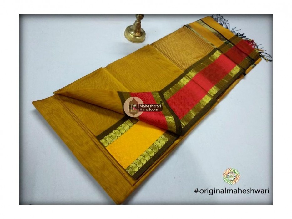 Maheshwari Mustard Yellow  Keri buti Border Saree