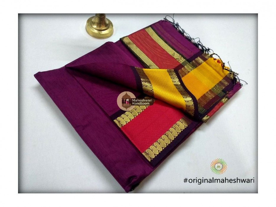 Maheshwari Purple  Keri buti Border Saree