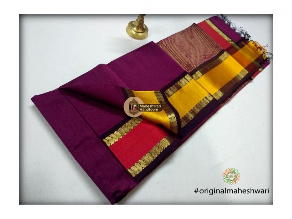 Maheshwari Purple  Keri buti Border Saree