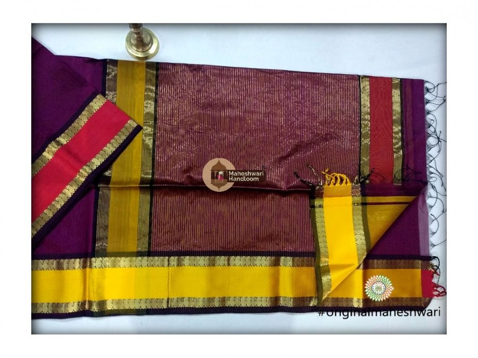 Maheshwari Purple  Keri buti Border Saree
