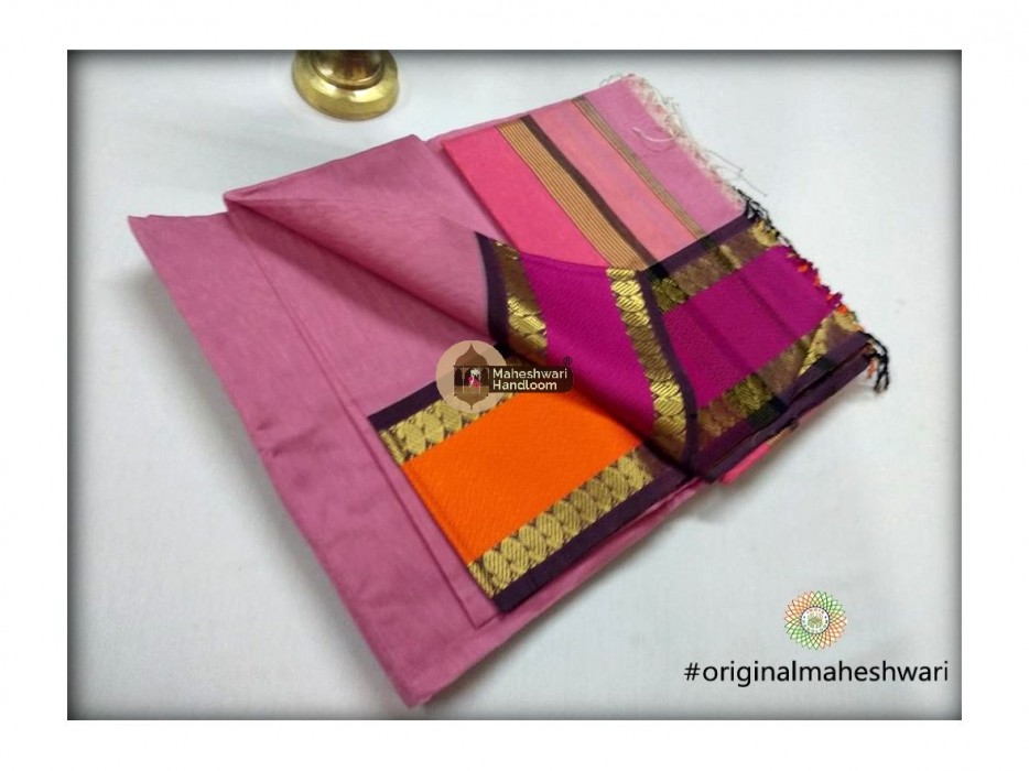 Maheshwari Light Pink Keri buti Border Saree