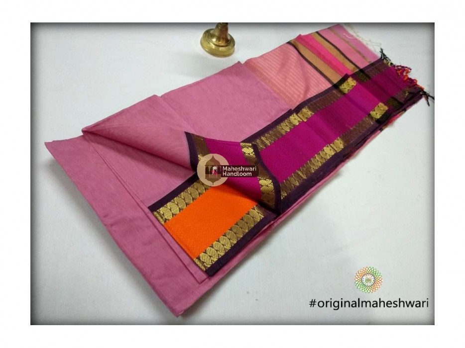 Maheshwari Light Pink Keri buti Border Saree