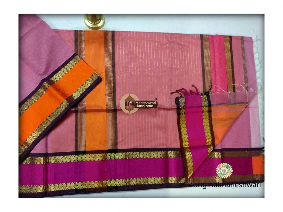 Maheshwari Light Pink Keri buti Border Saree