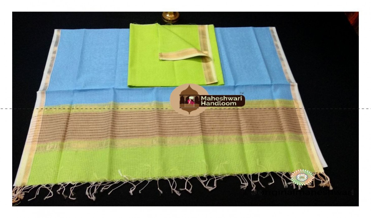 Maheshwari Light Green - cyan With Kosa  Top  Dupatta