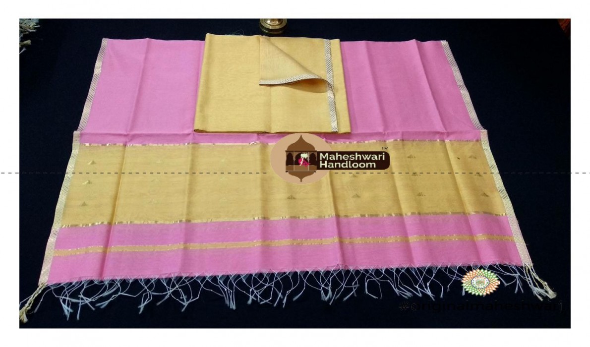 Maheshwari Mehndi Green - Light Pink  Top  Dupatta