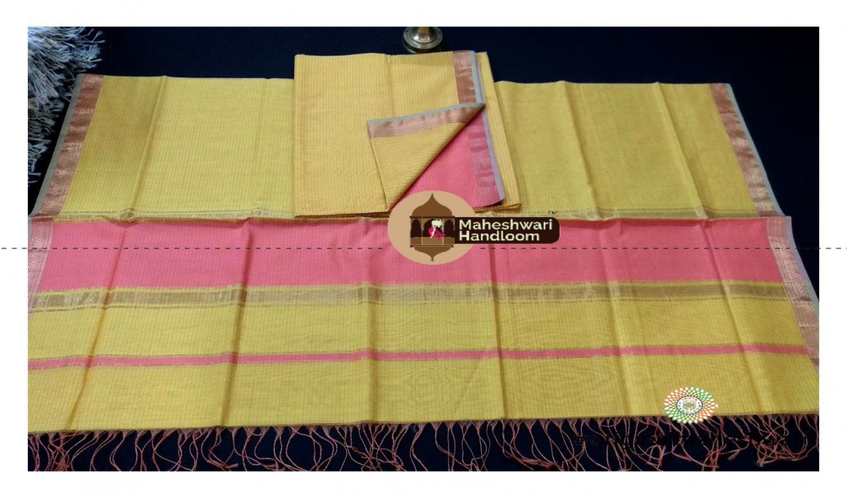 Maheshwari Light Pink-Mehandi Green  Dress  Material