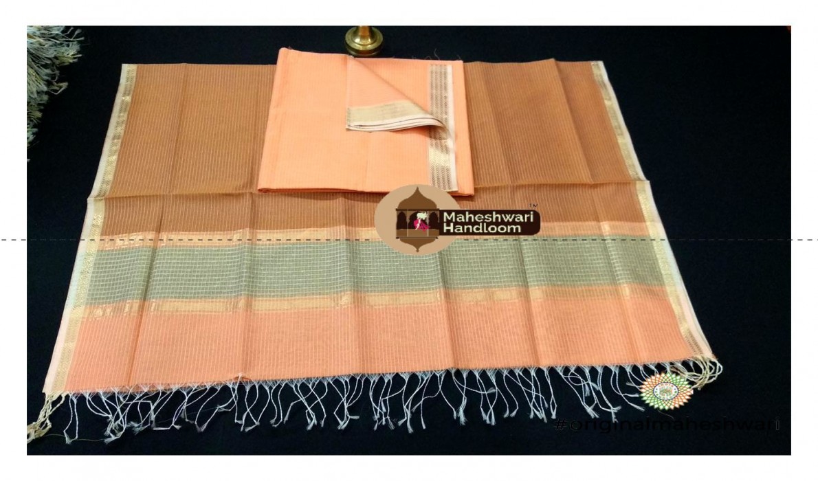 Maheshwari Salmon - Brown  Top  Dupatta
