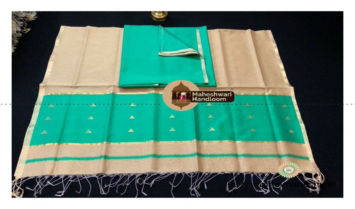 Maheshwari  Sea Green- Cream  Top  Dupatta