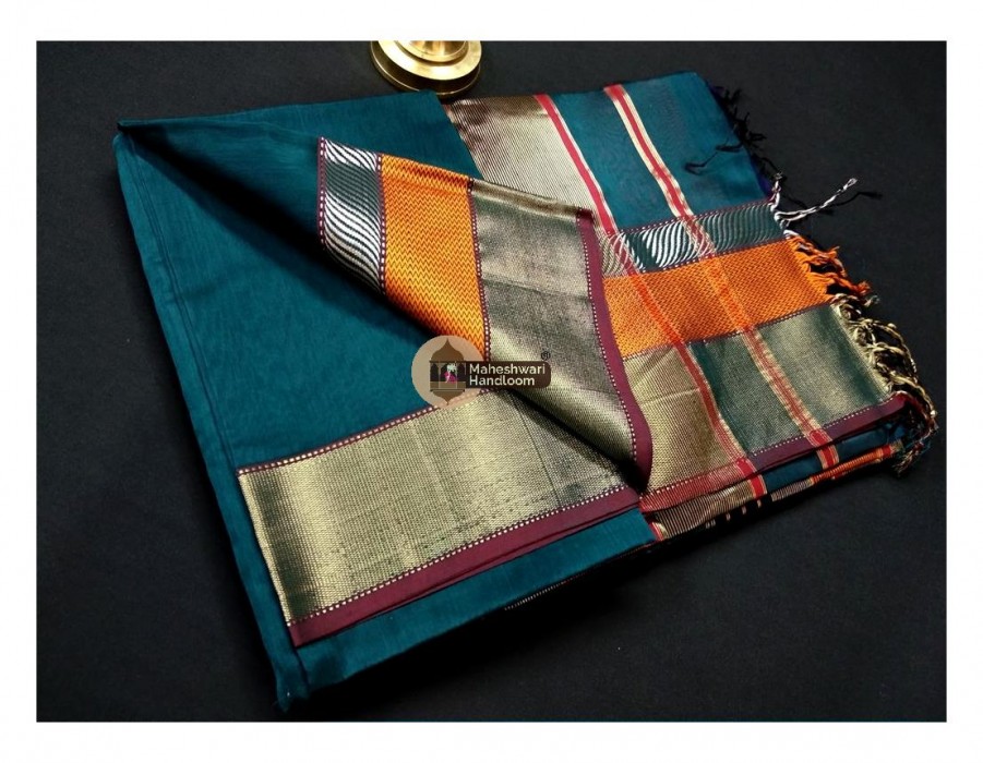 Maheshwari Rama Green Double Jari Border Saree